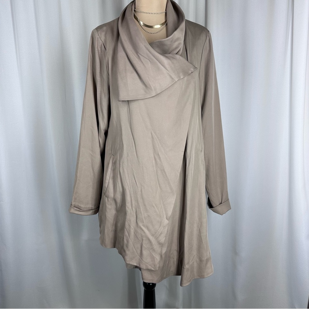 NWT $168 Garnet Hill Tan Tencel Lyocell Drape Front Jacket Coat Sz 8 Asymmetric‎